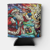 ステンドグラス威厳のあるサンタとトナカイ 缶クーラー (正面)