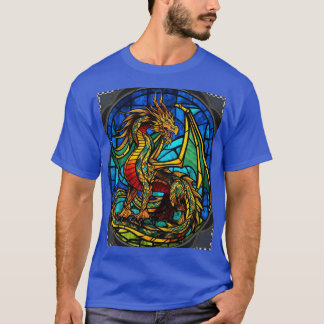 ステンドグラス威厳のあるドラゴン神話最高傑作 Tシャツ