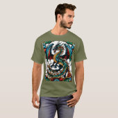 ステンドグラス威厳のあるドラゴン神話最高傑作 Tシャツ (正面フル)