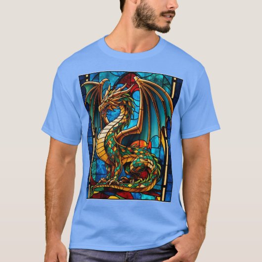 ステンドグラス威厳のあるドラゴン神話最高傑作 Tシャツ (正面)