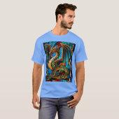 ステンドグラス威厳のあるドラゴン神話最高傑作 Tシャツ (正面フル)