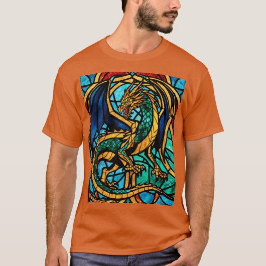 ステンドグラス威厳のあるドラゴン神話最高傑作 Tシャツ (正面)