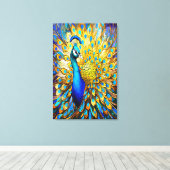 ステンドグラス威厳のあるピーコックアールヌーボースタイル キャンバスプリント (インサイチュ (ウッドフロア))