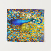 ステンドグラス威厳のあるピーコックアールヌーボースタイル タペストリー (正面(横))