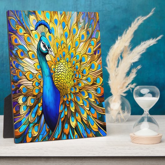 ステンドグラス威厳のあるピーコックアールヌーボースタイル フォトプラーク (側面)