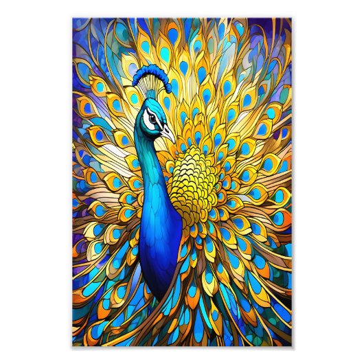 ステンドグラス威厳のあるピーコックアールヌーボースタイル フォトプリント            (正面)