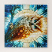 ステンドグラス威厳のあるフクロウ鮮やか抽象芸術アート ジグソーパズル (横)