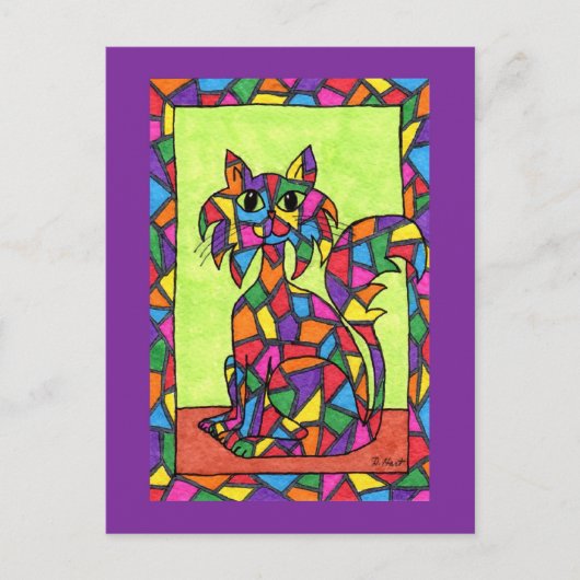 ステンドグラス子猫 ポストカード (正面)