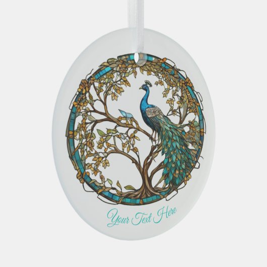 ステンドグラス孔雀の秋の木 ガラスオーナメント (正面右)