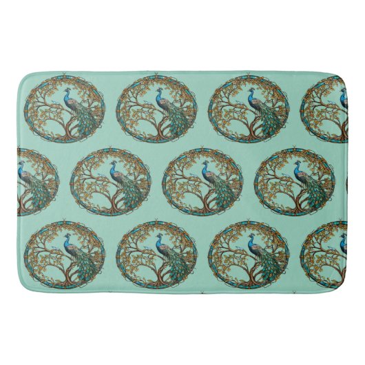 ステンドグラス孔雀の秋の木 バスマット (正面)