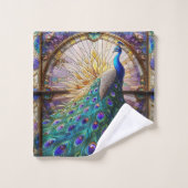 ステンドグラス孔雀タオル:高級バスタオル バスタオルセット (ウォッシュタオル)