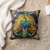 ステンドグラス孔雀 クッション (ブランケット)