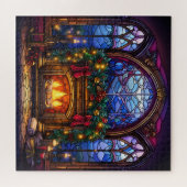 ステンドグラス居心地の良いヴィンテージパーラー暖炉ガーラン ジグソーパズル (横)