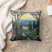 ステンドグラス山とストリーム クッション (ブランケット)