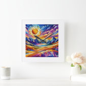 ステンドグラス山時計 スクエア壁時計 (ホーム)