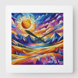 ステンドグラス山時計 スクエア壁時計