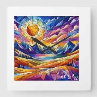 ステンドグラス山時計 スクエア壁時計