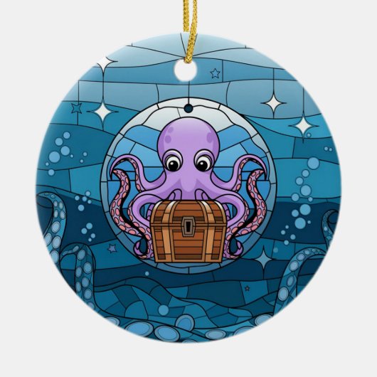 ステンドグラス工芸、ステンドグラスたこ セラミックオーナメント (正面)