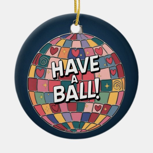 ステンドグラス工芸、ディスコ球用ステンドグラススタイル セラミックオーナメント (正面)