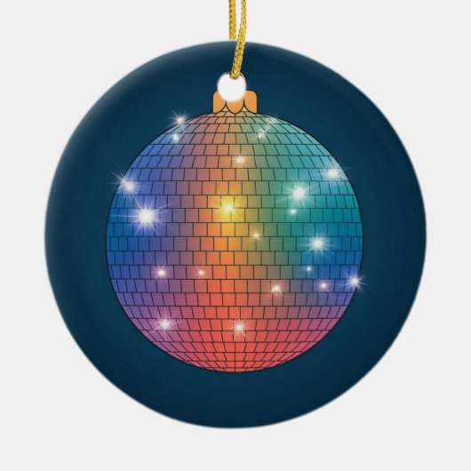 ステンドグラス工芸、ディスコ球用ステンドグラススタイル セラミックオーナメント (正面)