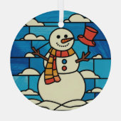 ステンドグラス工芸、雪だるまステンドグラス ガラスオーナメント (裏面)