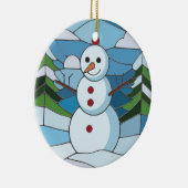 ステンドグラス工芸、雪だるまステンドグラス セラミックオーナメント (右)