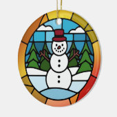 ステンドグラス工芸、雪だるまステンドグラス セラミックオーナメント (左)