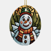 ステンドグラス工芸、雪だるまステンドグラス セラミックオーナメント (右)