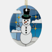 ステンドグラス工芸、雪だるまステンドグラス セラミックオーナメント (右)