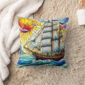 ステンドグラス帆船 クッション (ブランケット)