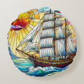 ステンドグラス帆船 ラウンドクッション (裏面)