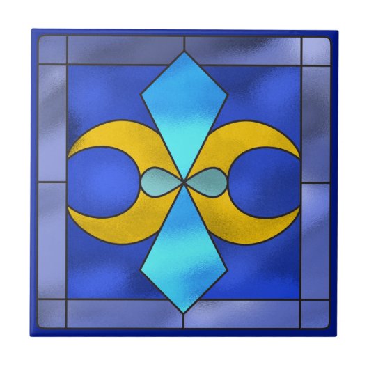 ステンドグラス幾何学的ムーンブルーセラミックタイル タイル (正面)