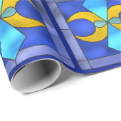 ステンドグラス幾何学的ムーンブルーラッピング紙 ラッピングペーパー (ロールコーナー)