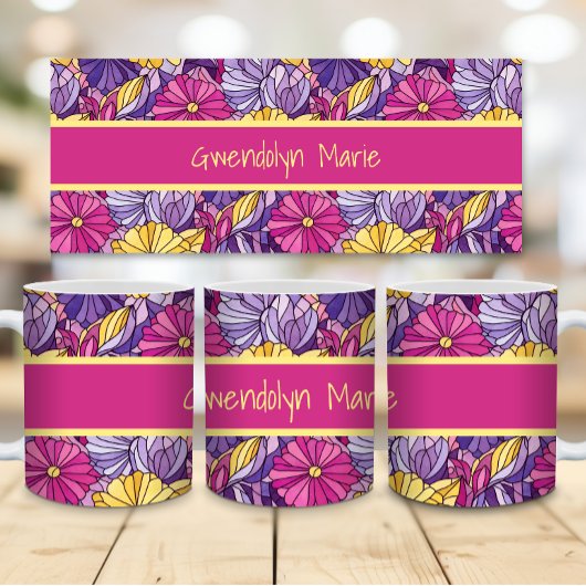 ステンドグラス抽象紫黄色ピンク コーヒーマグカップ