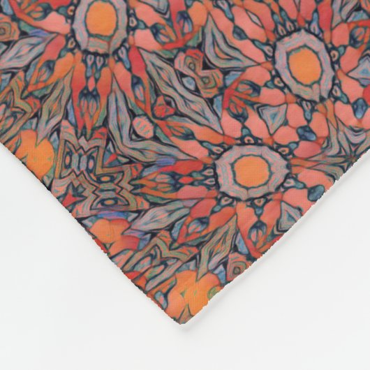 ステンドグラス抽象芸術幾何学赤色ピンクグレー フリースブランケット (角)