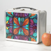 ステンドグラス抽象芸術蝶パターン メタルランチボックス (インサイチュ)