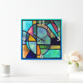ステンドグラス抽象芸術1 スクエア壁時計 (ホーム)