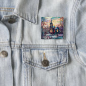 ステンドグラス教会の四角いボタン 缶バッジ (インサイチュ)