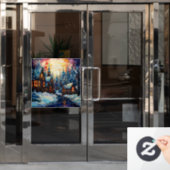 ステンドグラス教会の窓にしがみつく ウィンドウサイン (オフィスドア)