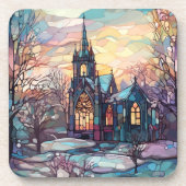 ステンドグラス教会懸命プラスチックコースター コースター (正面)