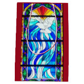 ステンドグラス教会窓の神霊の鳩 ミディアムペーパーバッグ (裏面)