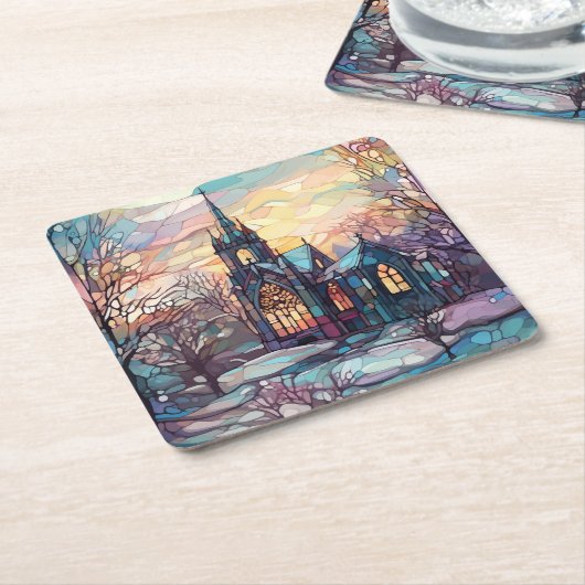 ステンドグラス教会紙コースター スクエアペーパーコースター (アングル)