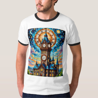 ステンドグラス時計塔ファンタジーTシャツ Tシャツ