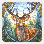 ステンドグラス森林の友人のシカ スクエアシール (正面)