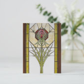 ステンドグラス様式化アザミの幾何学的形状 ポストカード (スタンド正面)