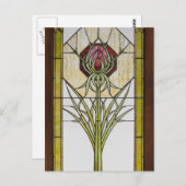 ステンドグラス様式化アザミの幾何学的形状 ポストカード (正面/裏面)