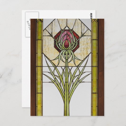 ステンドグラス様式化アザミの幾何学的形状 ポストカード (正面/裏面)