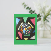 ステンドグラス模様クリスマスボール緑はがき シーズンポストカード (スタンド正面)