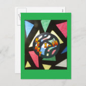 ステンドグラス模様クリスマスボール緑はがき シーズンポストカード (正面/裏面)