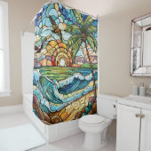 ステンドグラス波オンビーチ シャワーカーテン (インサイチュ)